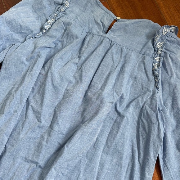 LOFT Embroidered Smock Light Blue Long Sleeve Blouse Size Large Petite - Picture 2 of 6
